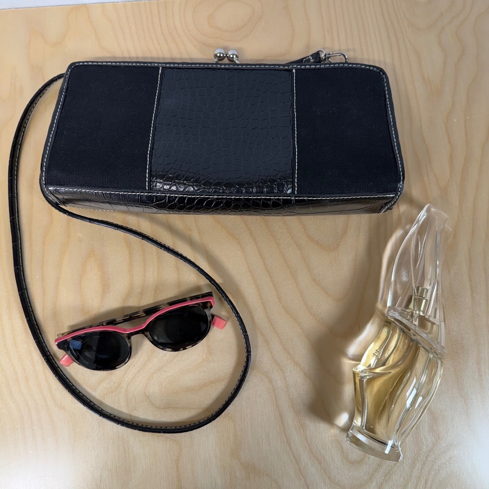 Tommy Hilfiger Black Croc Embossed Clutch Wallet Shoulder Bag